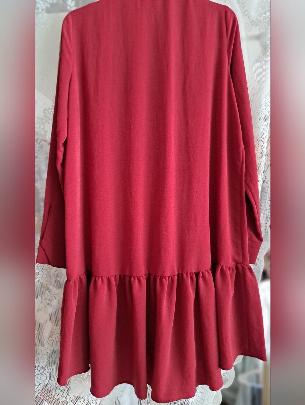 River Island Burgundy Long Sleeve Button-Down Tiered Dress - Picture 2 of 2